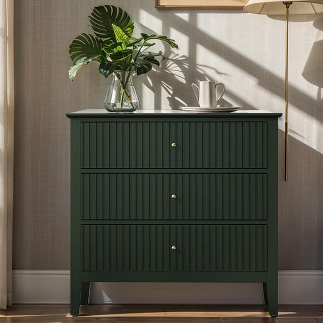 Green 3 Drawer Dresser, Painted 30 Inch Tall Wood Nightstand with Storage, Wide Modern Chest of Drawers with Ball Bearing Slide for Bedroom Hallway Living Room Entryway Office