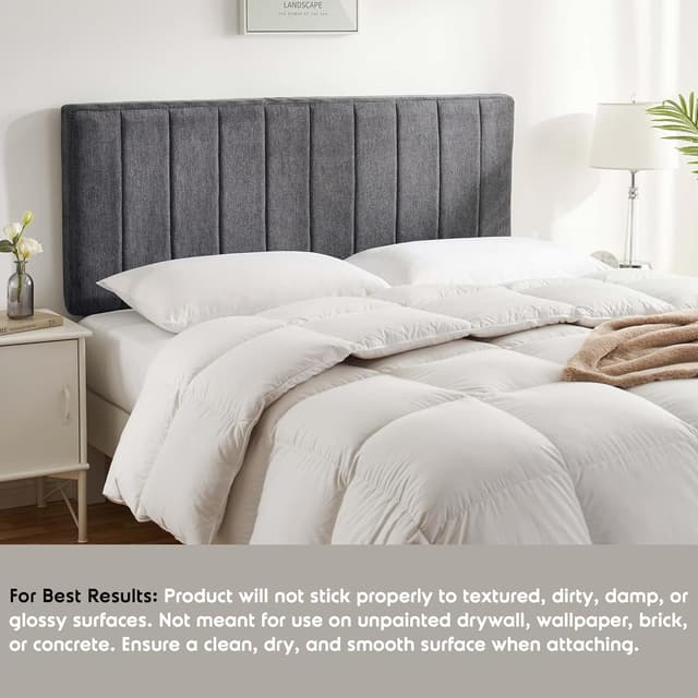 Upholstered Queen Headboard - Easy Assemble Channel Stitched Headboard Queen Size - Wall Mounted Headboard with 3D Soundproof Wall Panels Peel & Stick Floating Headboards for Queen Size Bed - Grey